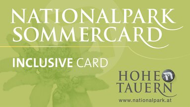 Logo der Nationalpark Sommercard mit Schriftzug „Inclusive Card“ und Hohe Tauern auf grünem Hintergrund. | © Ferienregion Nationalpark Hohe Tauern