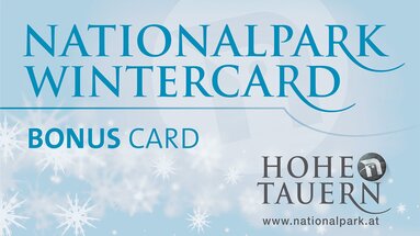 Graphic of the Nationalpark WinterCard with the words “Bonus Card” and the Hohe Tauern logo. | © Ferienregion Nationalpark Hohe Tauern