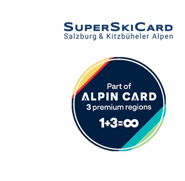 Logos der SuperSkiCard Salzburg & Kitzbüheler Alpen und der ALPIN CARD mit dem Schriftzug „3 premium regions“. | © SuperSkiCard und ALPIN CARD
