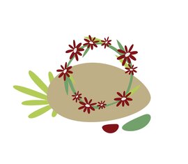 Illustration eines Steins, um den rote Blüten und grüne Blätter kreisförmig angeordnet sind. | © Österreichs Wanderdörfer