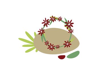 Illustration eines Steins, um den rote Blüten und grüne Blätter kreisförmig angeordnet sind. | © Österreichs Wanderdörfer