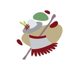 Illustration mit Hut, Stock und Kleidungsstück in Trachtenoptik für ein Bewegungsspiel am Weg Spielend Wandern. | © Österreichs Wanderdörfer