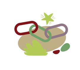 Illustration mit farbigen Kettengliedern und Pflanzen für das Denkspiel „Wortketten“ am Weg Spielend Wandern. | © Österreichs Wanderdörfer