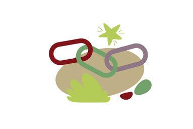 Illustration with colourful chain links and plants for the “Word Chains” game on the Spielend Wandern trail. | © Österreichs Wanderdörfer